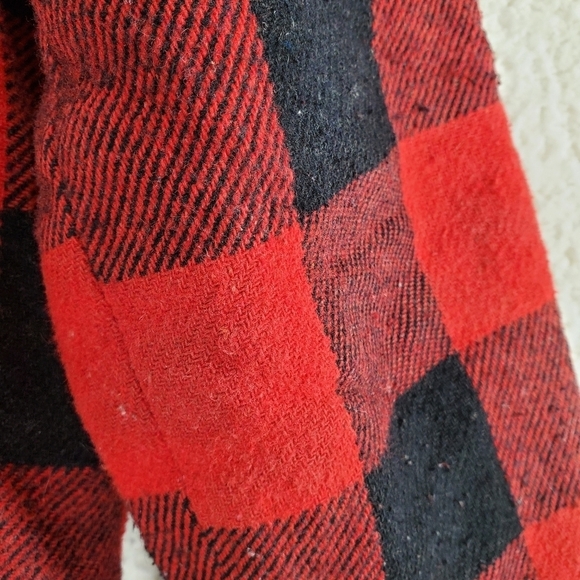 Vtg Brewster Jacket Mens XL Red Black Buffalo Plaid Flannel Wool Linen Quilted - Picture 12 of 16